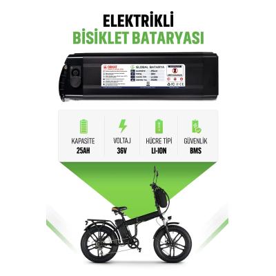 Elektrikli Bisiklet Bataryası 25Ah 36V Lityum İyon Pil Mega Kapasite (Evrensel Kasa) - Menzil Upgrade